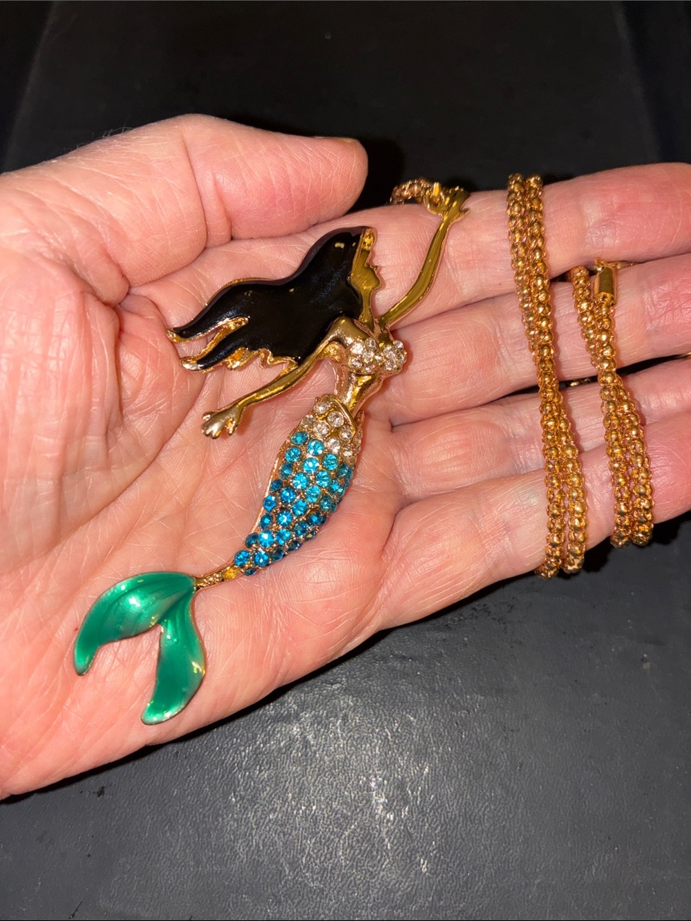 Mermaid Pendant with Turquoise and Green Accents.Moveable Piece of Jewelry.